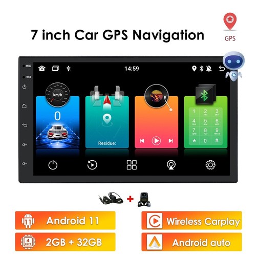 7" Car Android 12 Double 2Din Touch Screen Stereo Bluetooth Radio GPS +Camera - Picture 3 of 24