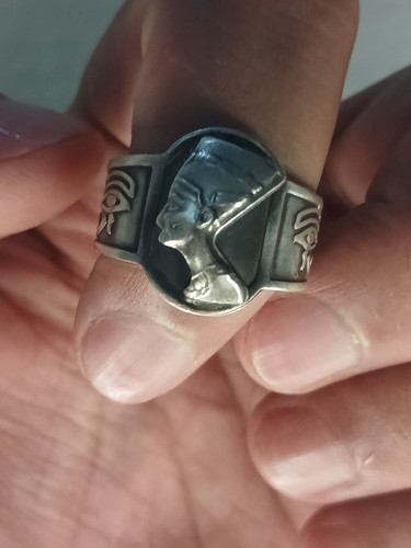 925 Sterling Silver Pharaoh Nefertiti Ring, Antique, 8.54 g Free Size Silver - Picture 4 of 9