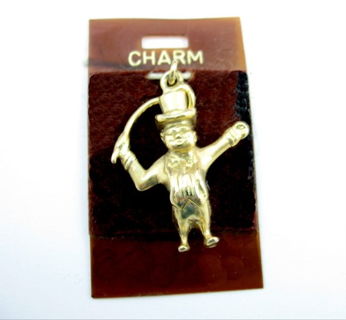 CIRCUS LION TAMER CHARM Vintage Goldtone  1" On Original Card Top Hat & Tails - Picture 1 of 9