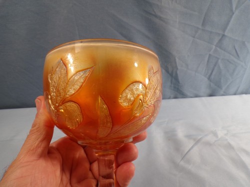 Vintage Fenton Marigold Carnival Glass Iris Chalice Shaped Compote Candy Dish - Picture 8 of 10