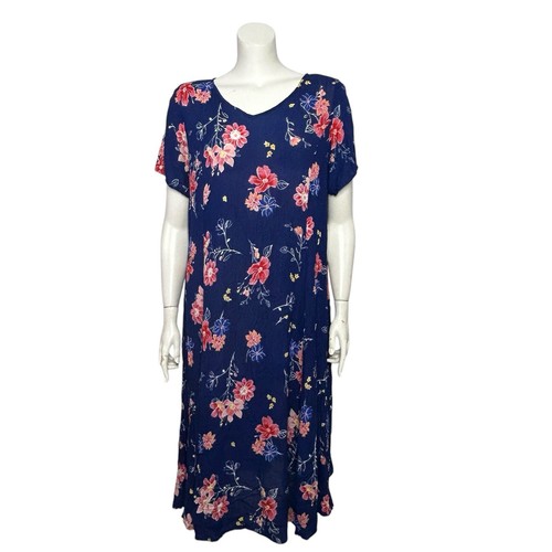 Women Within Dress Maxi 22/24 Petite Blue Pink Floral Crinkled Cottage Modest