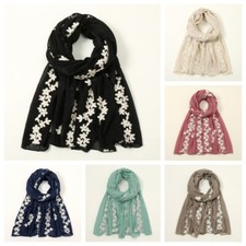 Women Embroidery Flower Scarf Shawl Wrap Long Wide Soft Headscarf Scarves AW5327
