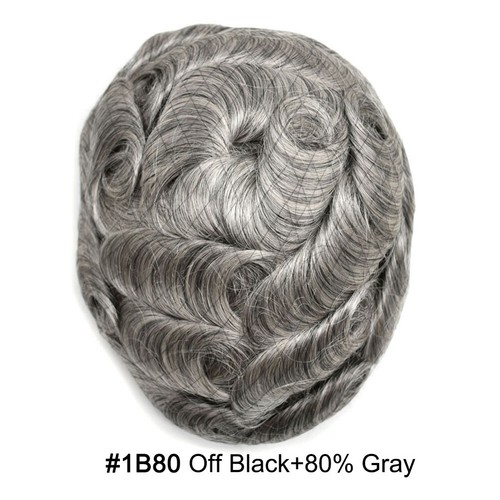 Full Swiss Lace Mens Toupee HairPiece Gray Hair System Replacement for Men US - Picture 33 of 77