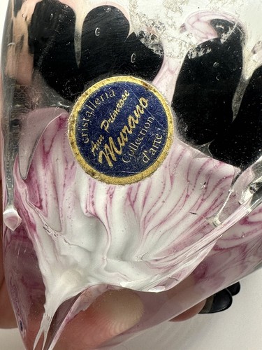 Murano Eule Ann Primel Crystaleria d'Arte rosa schwarz 8" Eule Glasskulptur - Bild 5 von 5