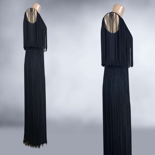 VINTAGE 60s Full Length Black Fringe Evening Dress by Lilli Diamond VFG - Picture 5 of 8