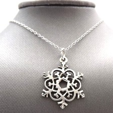 Sterling Silver Italy Diamond Cut Snowflake Winter Charm Necklace New 18 inch