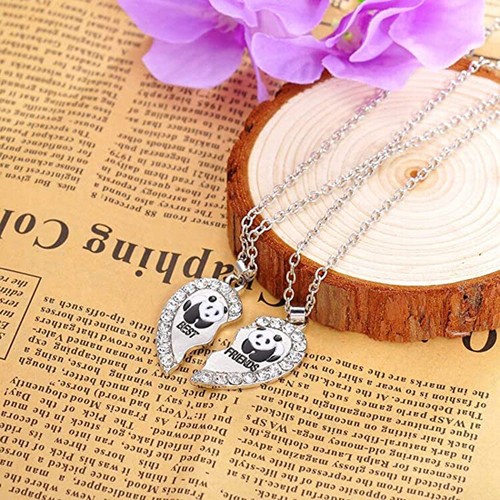 2 pcs/set Panda shaped Pendant Necklaces BFF Best Friends Forever Gift - Picture 3 of 6