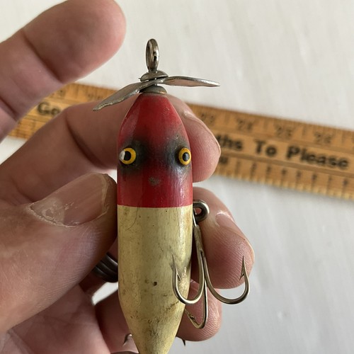 Vintage Jc Higgins ferito Minnow elica superiore acqua rosso bianco - Foto 4 di 6