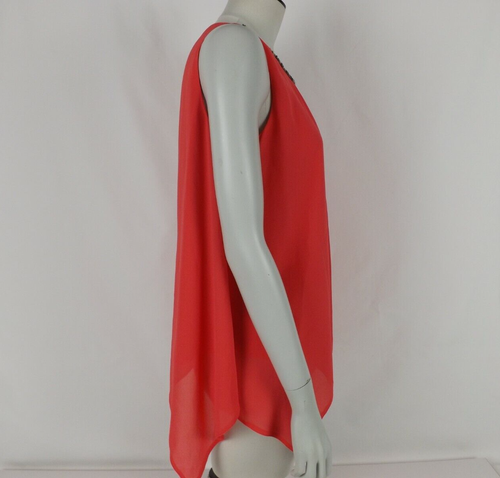 Wallis Blouse Orange Petite Size S 8 10 Coral Sleeveless Bronze Beaded Neck - Picture 5 of 10
