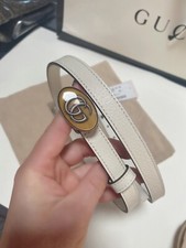 Auth New Gucci White Patent Leather Mini GG Belt 90 Or 85. 524117