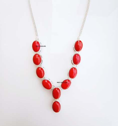 Korallen Halskette Handarbeit 20 Zoll perfektes Geschenk für Frauen 925 Sterlingsilber - Bild 5 von 9