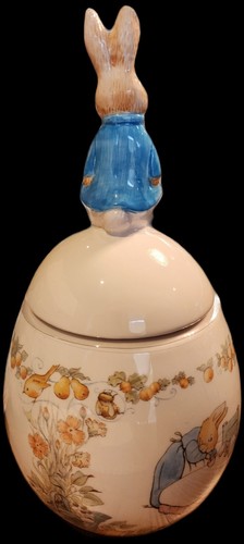 PETER RABBIT BEATRIX POTTER 1996 VINTAGE EASTER EGG CERAMIC CANDY JAR CANISTER  - Picture 2 of 17