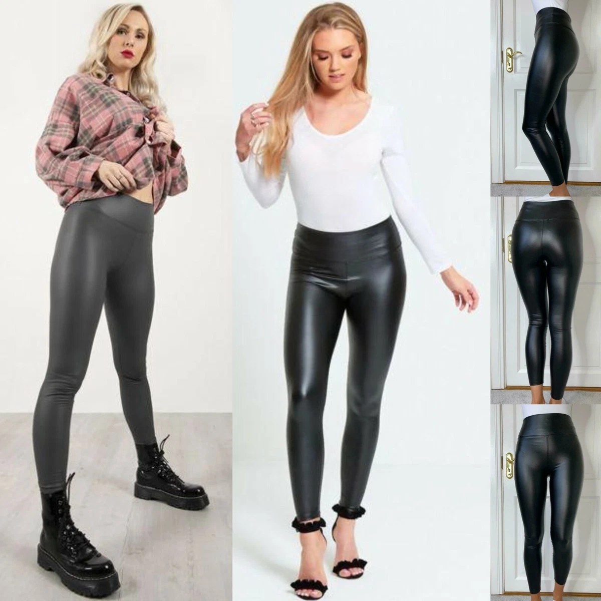 Women PVC Leather Wet Look Full Tight Elastic Pants Trouser Mat PU