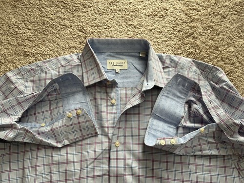 Ted Baker Endurance blau rosa kariertes Hemd Herren Größe 16 34/35 - Bild 3 von 12