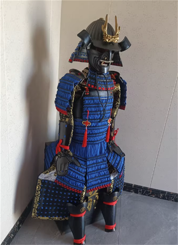 Japanese Samurai Wearable Blue Armor Suit Outfit Black Helmet Cosplay Costume - Picture 3 of 5