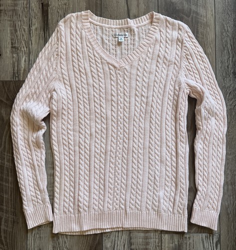 Women’s Croft & Barrow Elegant Knit V-neck Winter Sweater Sz M Peach Pink