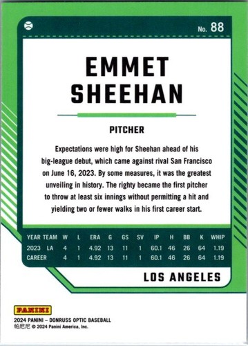 Óptica Donruss #88 Emmet Sheehan 2024 - Imagen 2 de 2