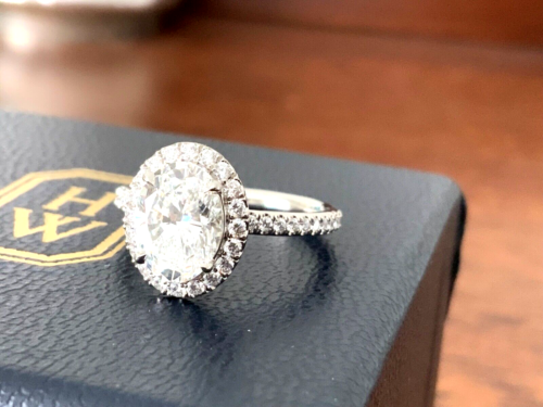 Harry Winston OVAL Diamond HALO 1.88 ct Engagement Ring F VVS2 3X $47k 2024 NEW