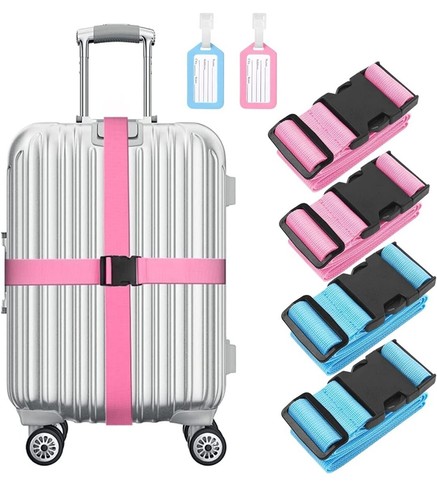 4-Pack Luggage Straps Suitcase Belt and Tag, Travel Bag Accessories, blue & pink - Picture 5 of 5