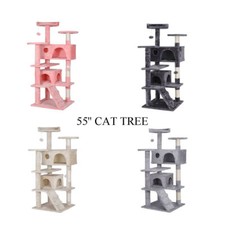 55" Cat Tree Scratching Condo Tower Scratch Post Light/Deep Gray/Beige/Pink