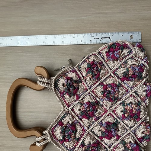 Ricardo Beverly Hills Handbag Woven Wood Handles Lined Top Zip Purse Floral RARE - Picture 19 of 20