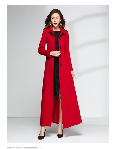 Damen Wollmischung Trenchcoat Stehkragen Gürtel Lange Jacke Slim Warm Mantel - Bild 8 von 29