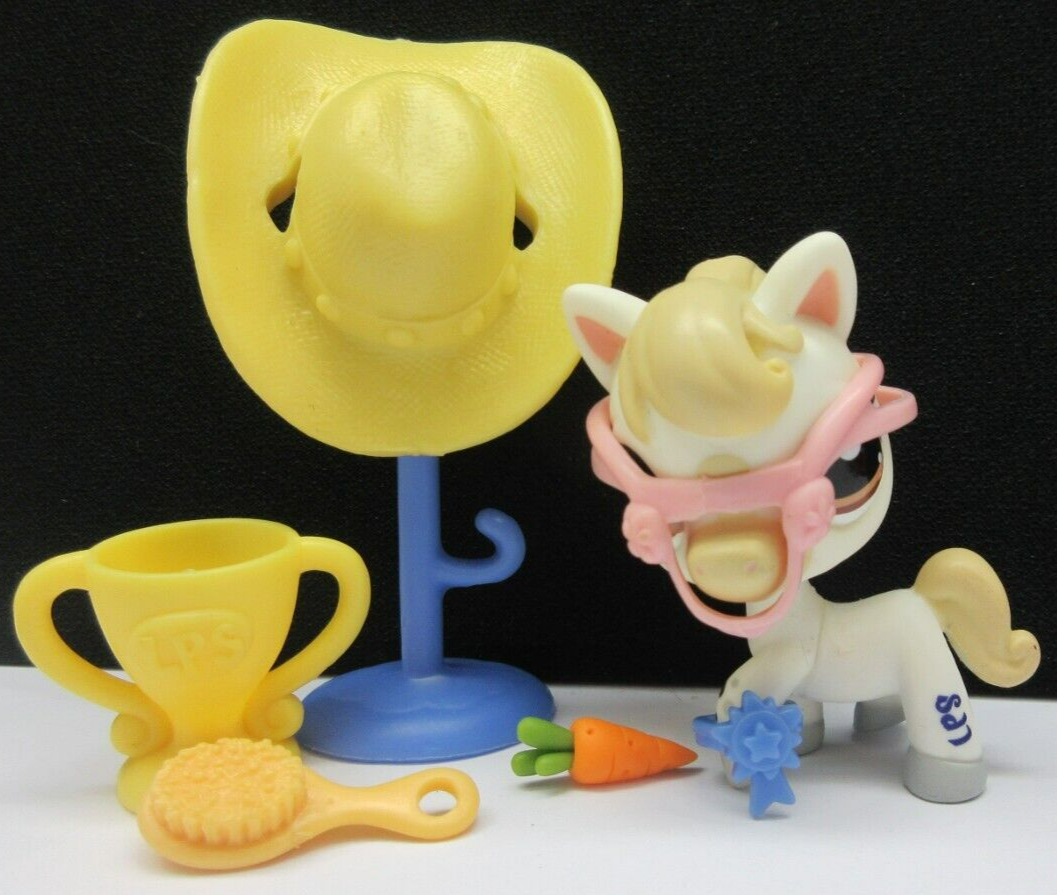 PONY LITTLEST PET SHOP #1709 MACCHIE GRIGIE CREMA CAVALLO BLU NASTRO CAPPELLO BRIGLIA TROFEO