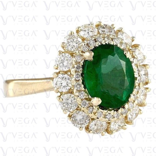 6.99ct Oval Cut Green Natural Emerald Gemstones Diamond Ring Real 14K Rose Gold - Picture 3 of 13