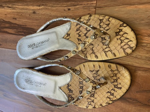 Dolce & Gabbana Yellow & Brown Python Studded Slide Sandals DG Sz 36 EU 6 US - Picture 3 of 5