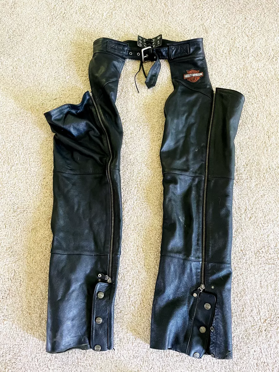 Genuine HARLEY DAVIDSON Black Leather Riding Chaps Pants Motorcycle Women's  M