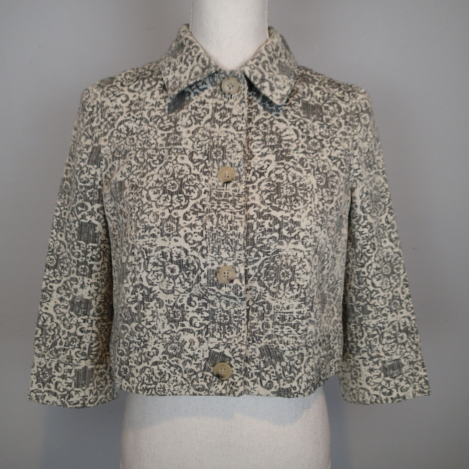 Theory Cream gray Paisley Print Button Up Cropped… - image 1
