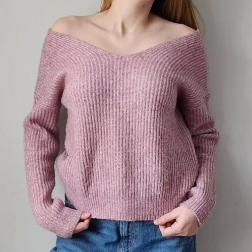 Anthropologie Angel of the North Suéter Rosa Mezcla Lana Twist Back - Imagen 2 de 6