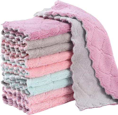 10Pack Kitchen Cloth Dish Towels,Super Absorbent Coral Velvet Dishtowels,Nonstic - Foto 10 di 12
