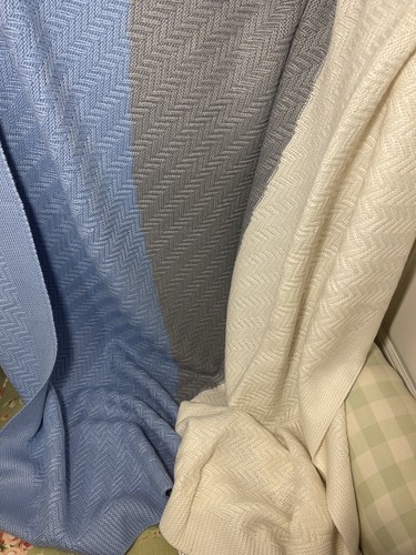 Denim Blue Acrylic Herringbone Reversible Throw Blanket Soft Blue Ivory Gray - Picture 7 of 22