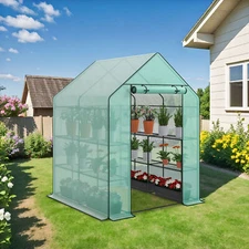 Walk-in Greenhouse for Outdoor 3 Tiers 8 Shelves PE Cover Green House for Plant
