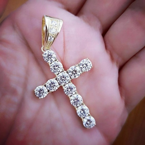 1.50Ct Round Cut Lab Created Diamond Cross Pendant 14K Yellow Gold Plated Silver