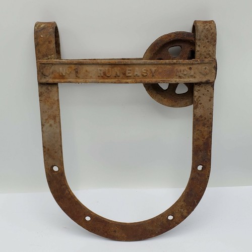 Antique Pat. 1888 Run Easy Farm Barn Door Hanger Slider Cast Iron Pulley Bracket - Picture 1 of 6
