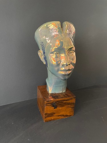 Grande céramique tête indochinois grès flammé Art Déco Indochine 1930 - 1940 - Photo 19/21