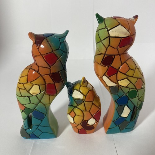 Decorative Mosaic Multi-coloured Family of Owls Figurines - Picture 5 of 5
