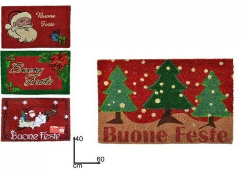 Tappeto Zerbino Natalizio Gomma Antiscivolo 60X40 cm Fibra di Cocco Buone Feste - Foto 2 di 2