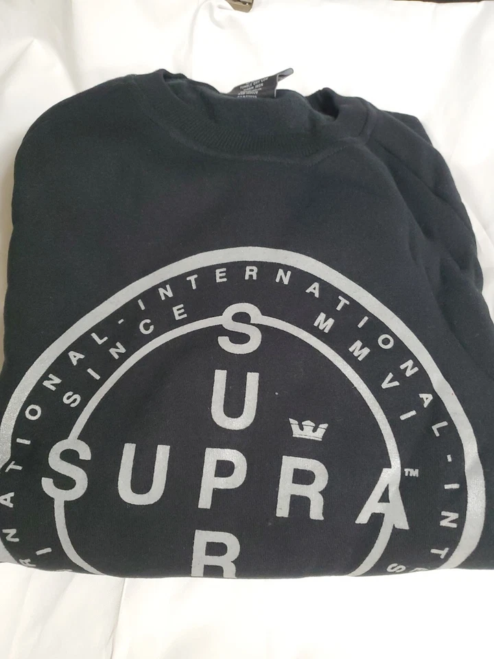 SUPRA StreetWear длинным рукавом толстовка крест печать CrewBlack Sz. M новый - Изображение 3 из 4