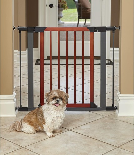 29-Inch Tall Secure Pet Gate with Walk-Through Wood Door - 38-Inch Expandable - Picture 3 of 4