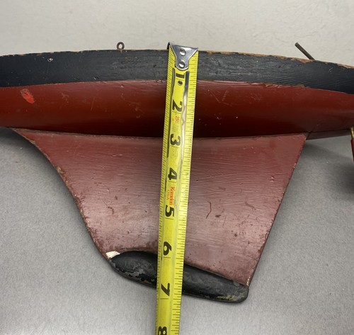 Vintage Large Antique Primitive Folk Art Toy Wood Sail Boat Missing Sail Painted - Picture 4 of 11