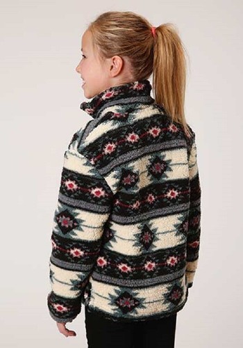 Roper Girl's FUZZY POLAR FLEECE PULLOVER JACKET w/ Aztec print Size S M L XL - Picture 3 of 3