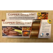 Ideavillage Copper Grill Mat 2-Pack Cast Aluminum Non-Stick Grate Liner