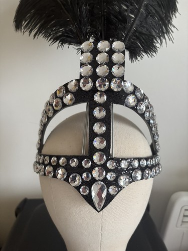 Black Rhinestoned Ostrich Feather showgirl headdress - Picture 2 of 7