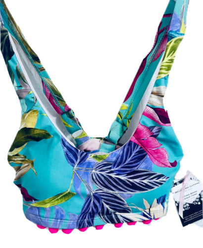 Beach Lingo 16 Girls Swimsuit Teal Tank Pink Pompoms Tropical Bikini Valentines - Picture 4 of 10