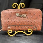 Coogi’s Stylish Vegan Brown Ostrich Bi-fold Zip Around Wallet 7.5” x 4”