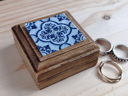 Holz Ring Box mit Fliesen Designs. Verlobungs Ring Box. Hochzeits Ehering. - Bild 12 von 12