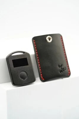 Car Alarm / Tag / Tracker Fob - Case / Pouch / Holder - Genuine Black Leather